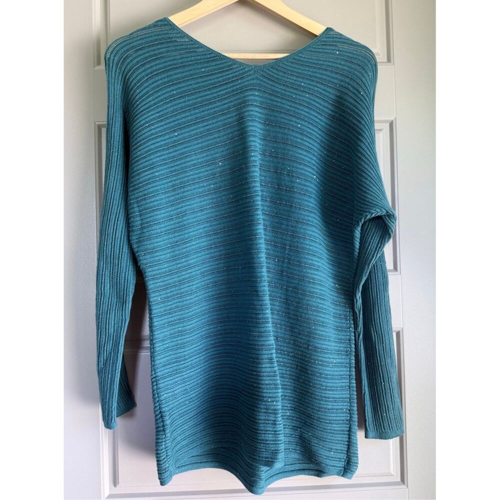 TOMMY BAHAMA turquoise green blue Jewel Bay Sequin V Neck pullover sweater top